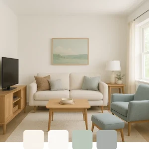 image of the calm and airy small living room color palette